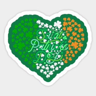 Happy St. Patrick's Day with Shamrock Heart in Irish Flag Colors Sticker